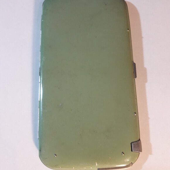 Elgin American Art Deco Cigarette Case 1930s Enamel Look Paint Vintage Green Ant - Picture 3 of 7